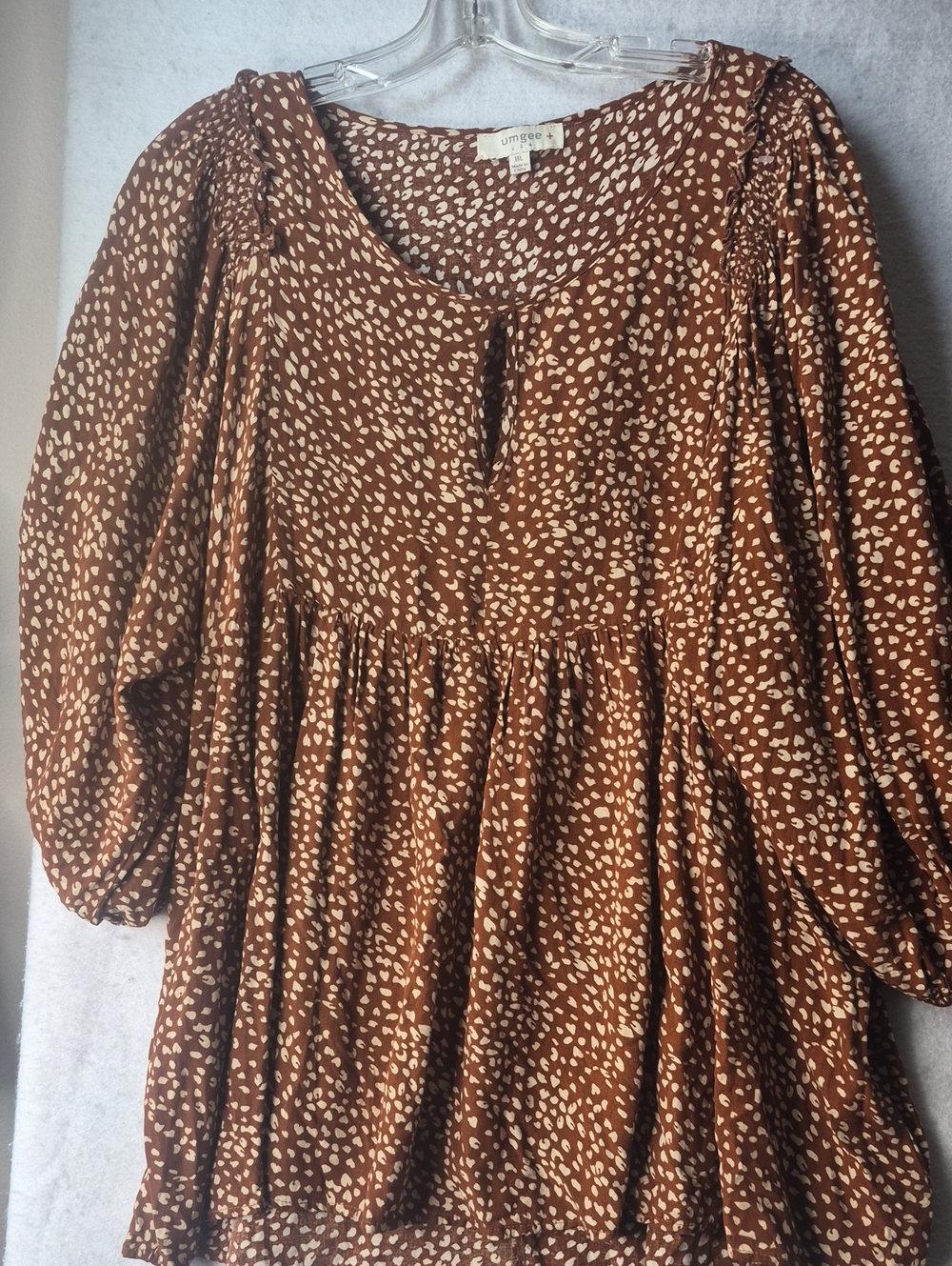 Umgee Rust Brown Dot-Print Peasant Tunic
